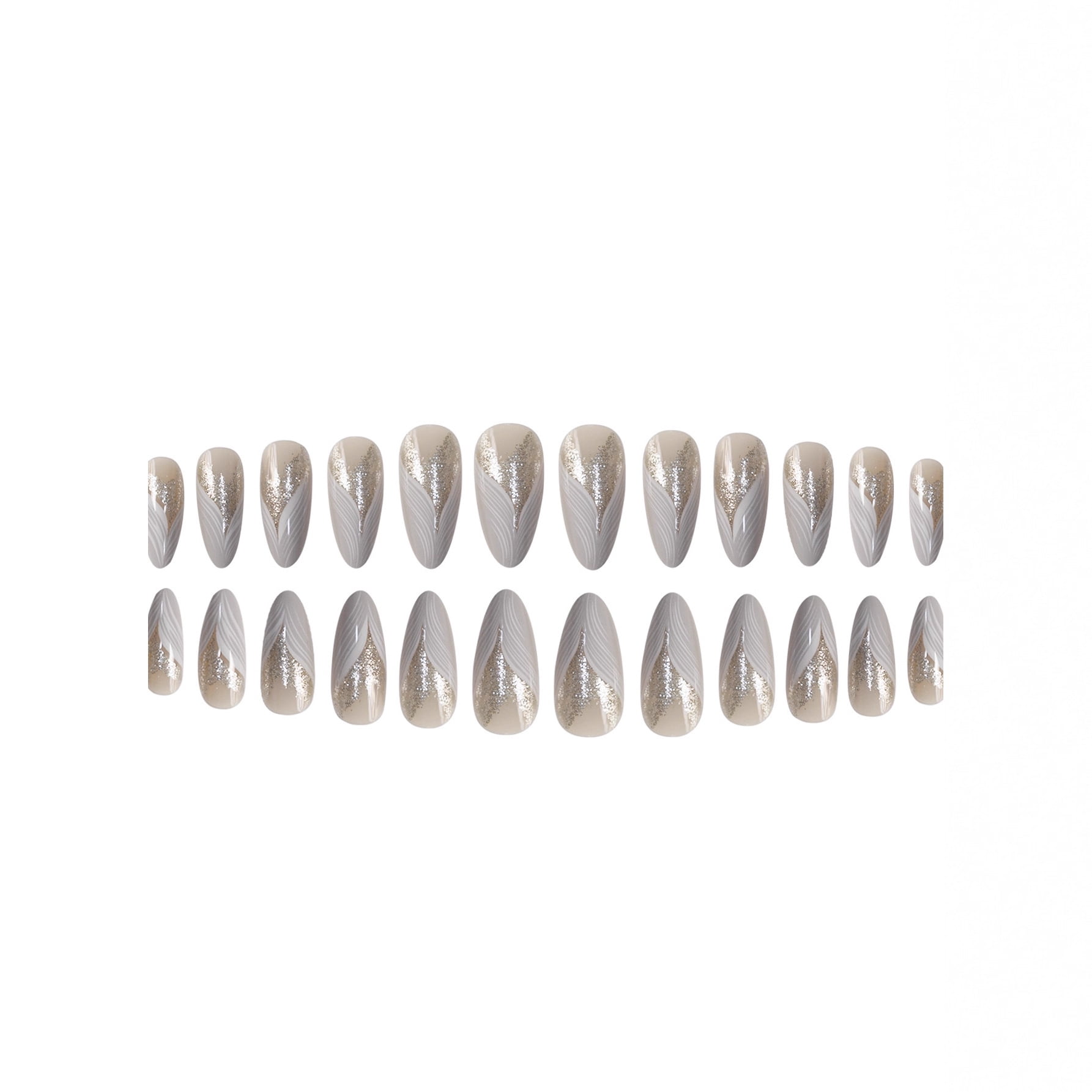 Cross-border hot sale almond fake nails ins wind feather graffiti fashion glitter embellishment wearing nail finished product wholesale