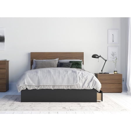 Nexera 3-Piece Bedroom Set With Bed Frame, Headboard & Nightstand, Full|Walnut & Black