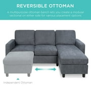 Best Choice Products Linen Sectional Sofa Couch w/ Chaise Lounge, Reversible Ottoman Bench - Blue/Gray