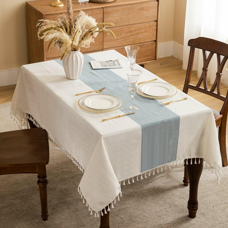 NLMUVW Linen Table Cloth for Rectangle Table Linen Textured Ivory  Tablecloth Water Resistant Farmhouse Table Cover for Kitchen Dining and  Party, 54 x