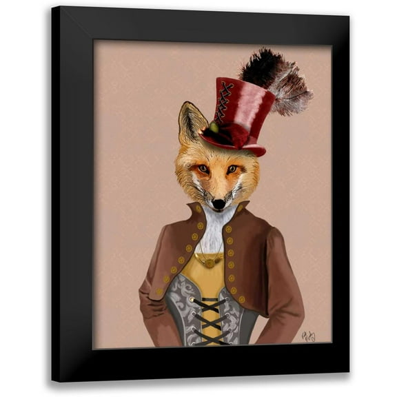 Fab Funky 12x14 Black Modern Framed Museum Art Print Titled - Vivienne Steampunk Fox
