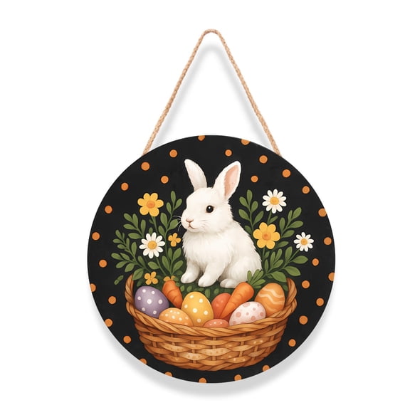 Cevemin Easter Bunny Welcome Wood Sign Door Hanger - Spring Themed Front Door Decoration with Floral and Egg Designs for Home Garden Party