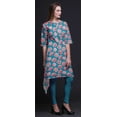 thumbnail image 2 of Bimba Blue Carnation Floral Asymmetric Kurta Indian Tunic Tops For Women Printed Indian Clothing XX-Large, 2 of 6