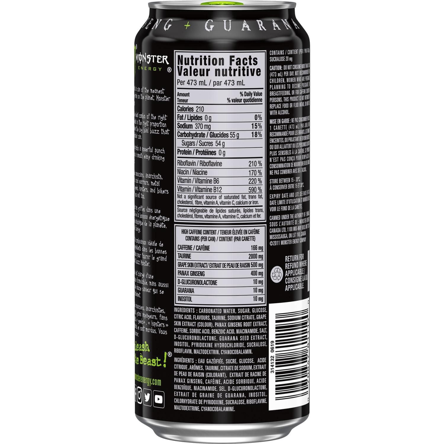 MONSTER ENERGY Green, canette de 473 mL