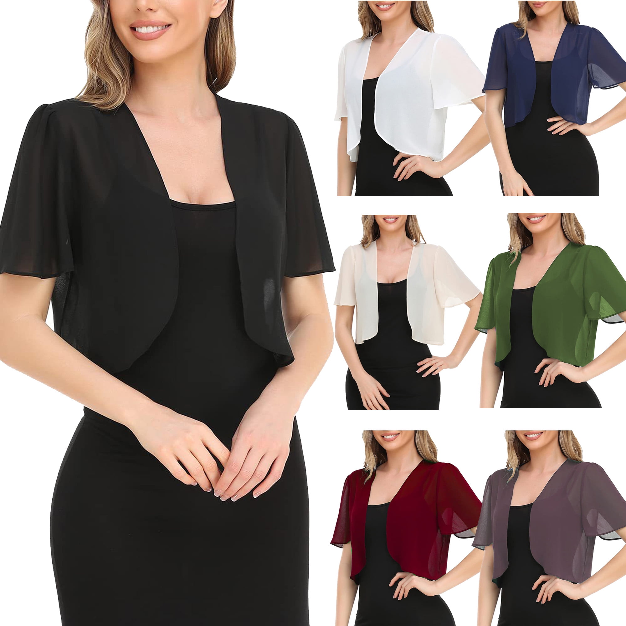 Women Chiffon Bolero Bridal Jacket Wedding Wraps Cape Evening Party