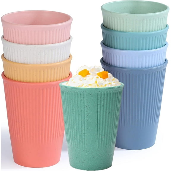 8Pcs Unbreakable Drinking Cups,Bexikou Plastic Drinking Tumbler for Kids Adults Toddler,12oz Reusable Wheat Straw Cup for Kitchen,Multicolor Stackable Travel Tumbler Cups