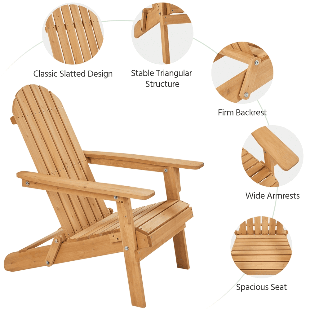 Renwick Folding Adirondack Chair for Patio Garden, Set of 2, Brown