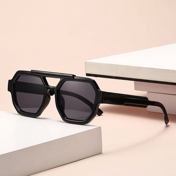 Fashionable retro polygonal double-bridge aviator sunglasses