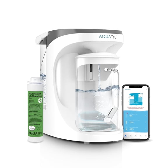 AquaTru Smart Countertop Reverse Osmosis Water Purifier with Glass Carafe, 4-Stage Filtration