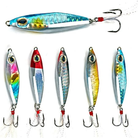 Sougayilang 5 Pack Jigs Fishing Lures Sinking Metal Spoons Micro Jigging Bait in Plastic Box