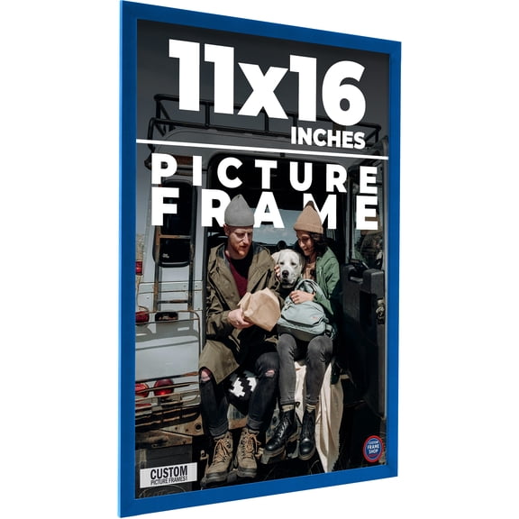 11x16 Classic Modern Blue Picture Frame - UV Acrylic, Foam Board Backing, Hanging Hardware