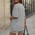 thumbnail image 6 of Bexdxz Women's Casual Striped Short Sleeve 2 Piece Summer Set Oversized Top & Loose Fit Shorts with Pockets White L, 6 of 6