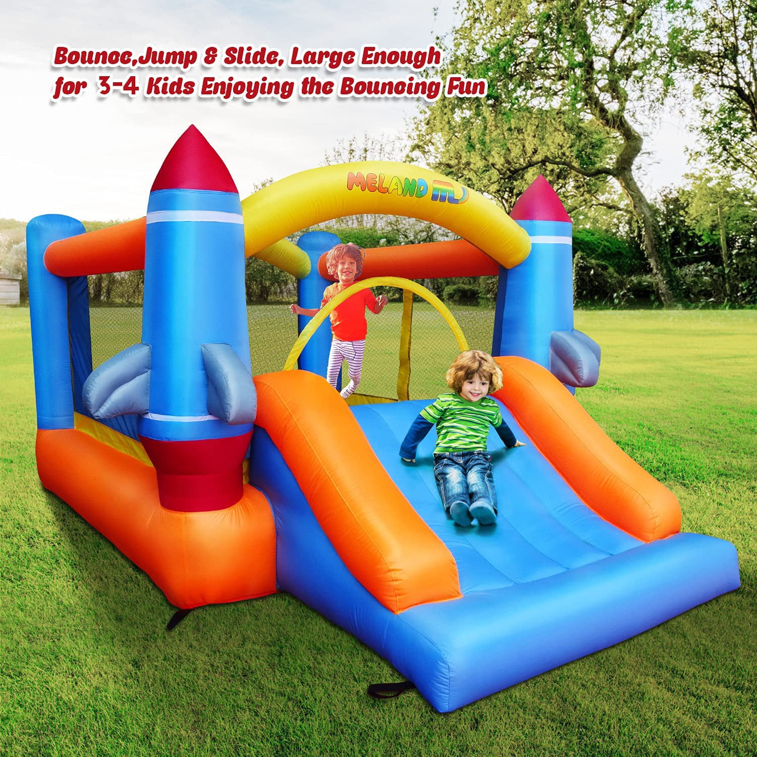 Meland Bounce House for Kids Inflatable Bouncer with Slide Plus Heavy Duty Air Blower Family Bouncy Playhouse for Indoor Outdoor Backyard Party Jump Castle for Kids Toddlers Ages 3-10 Years 
