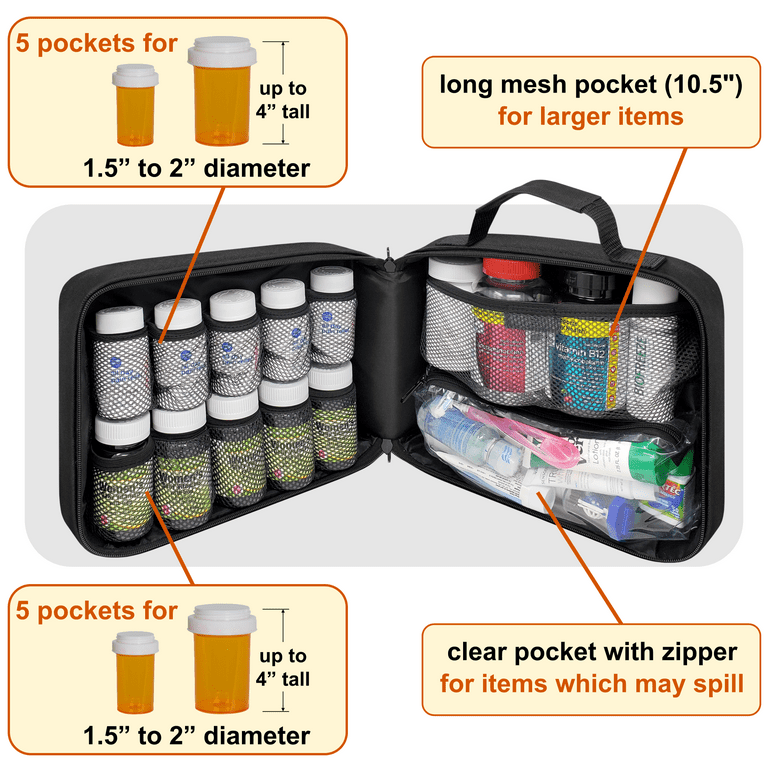 StarPlus2 Select Large Pill Bottle Organizer with Pill Cutter, Medicine  Bag, Case, Carrier for Medications, Vitamins, and Medical Supplies with  Fixed
