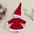 thumbnail image 2 of Baby Girls Long Sleeve Rompers Christmas Plush Trim Belt Bodysuit Hat, 2 of 6