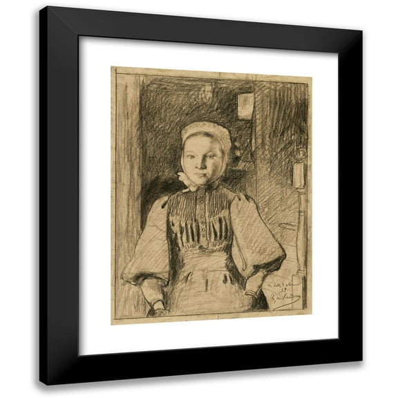Charles Milcendeau 12x14 Black Modern Framed Museum Art Print Titled - A Young Peasant Girl from the Vendee (1899)