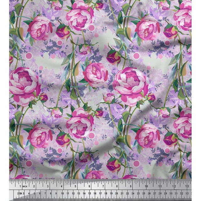 Soimoi Pink Georgette Viscose Fabric Leaves & Floral Decor Fabric Printed BTY 42 Inch Wide