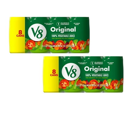 (2 pack) V8 Original 100% Vegetable Juice, 5.5 fl oz Can, 8 Count