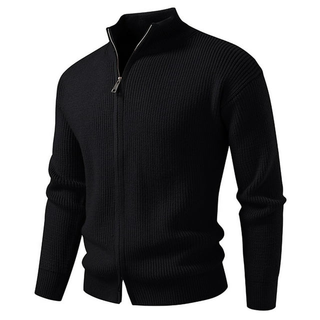 Men's Fashion Solid Color Double Zipper Cardigan Knitted Sweater Coat