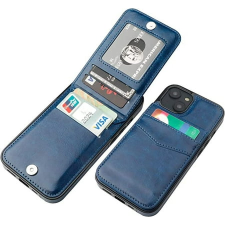 Entronix Wallet Case for iPhone 14 Plus PU Leather [6 Slots] Card Holder Flip Stand Navy