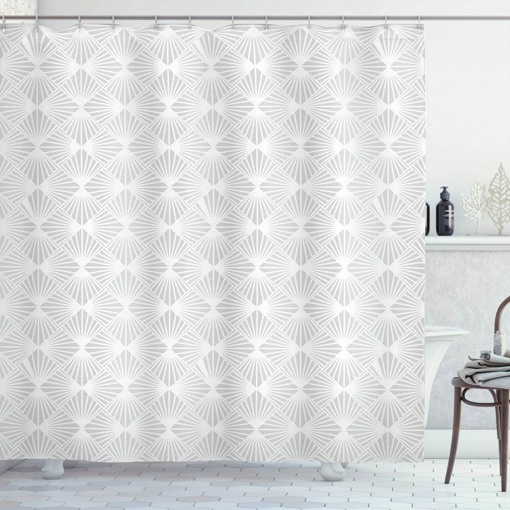 Grey Geometric Shower Curtain, Vintage Retro Style Mosaic Ornament