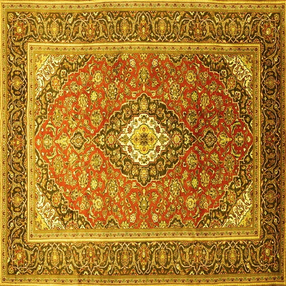 Ahgly Company Indoor Square Medallion Yellow Traditional Area Rugs, 4' Square