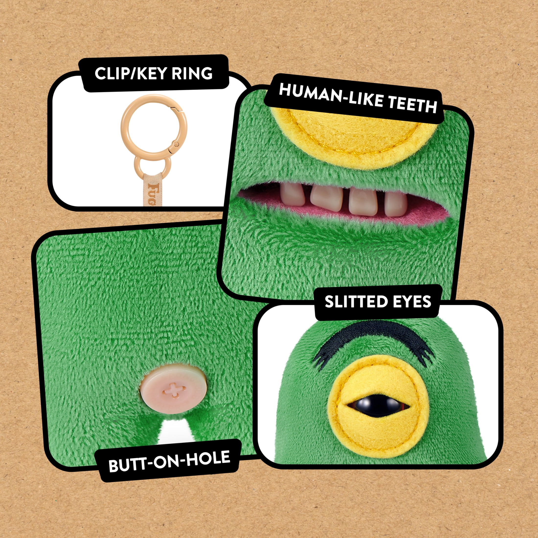 Fuggler SpongeBob Key Rings 5 inch (Sheldon Plankton), Funny Ugly Monster Plush Keychain by ZURU