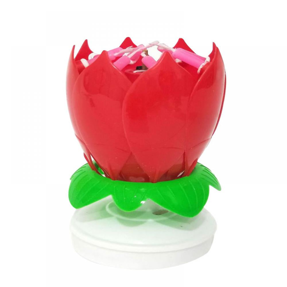 Birthday Cake Flower Candles with Happy Birthday Music Rotating Setup