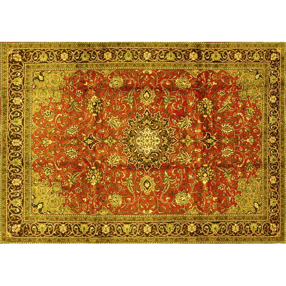 Ahgly Company Machine Washable Indoor Rectangle Persian Yellow Traditional Area Rugs, 5' x 8'