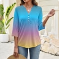 thumbnail image 3 of Bbyeadc Women's Blouses Casual 3/4 Length Sleeve Tie Dye Tops V Neck Button Tee Classic Spring Pullover,Blue(XXL), 3 of 5