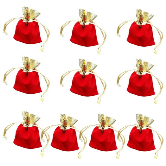 LIFKOME 10 Pcs Gold Rim Drawstring Jewelry Pouches Red Pocket Gift Bags for Wedding Party and Christmas Favors