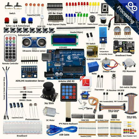 Adeept Ultimate Starter Kit for Arduino UNO R3, LCD1602, Servo Motor, Relay, Processing and C Code, Beginner Starter Kit with User (Best Arduino Starter Kit Uk)
