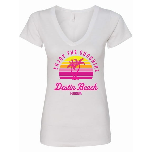 Inktastic Summer Enjoy the Sunshine Destin Beach Florida in Pink Women's V-Neck T-Shirt
