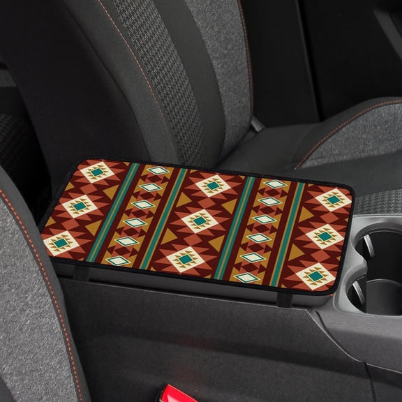 1pc Center Console Armrest Cover Pad 12.6x7.5 inch Indian Decorative Pattern Neoprene Car Armrest Cushion Waterproof Armrests Seat Box Cover Protector for Universal Cars Vehicles SUVs for DIY