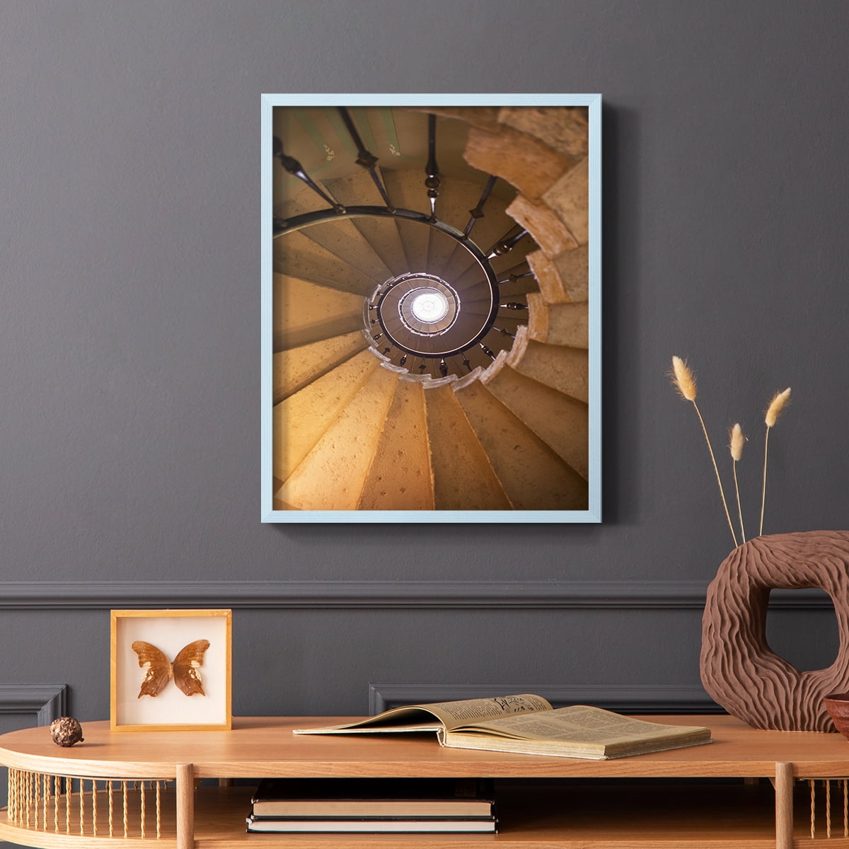 Spiraling II Framed Print in Blue Solid Wood Framed Print No Nail Hanging