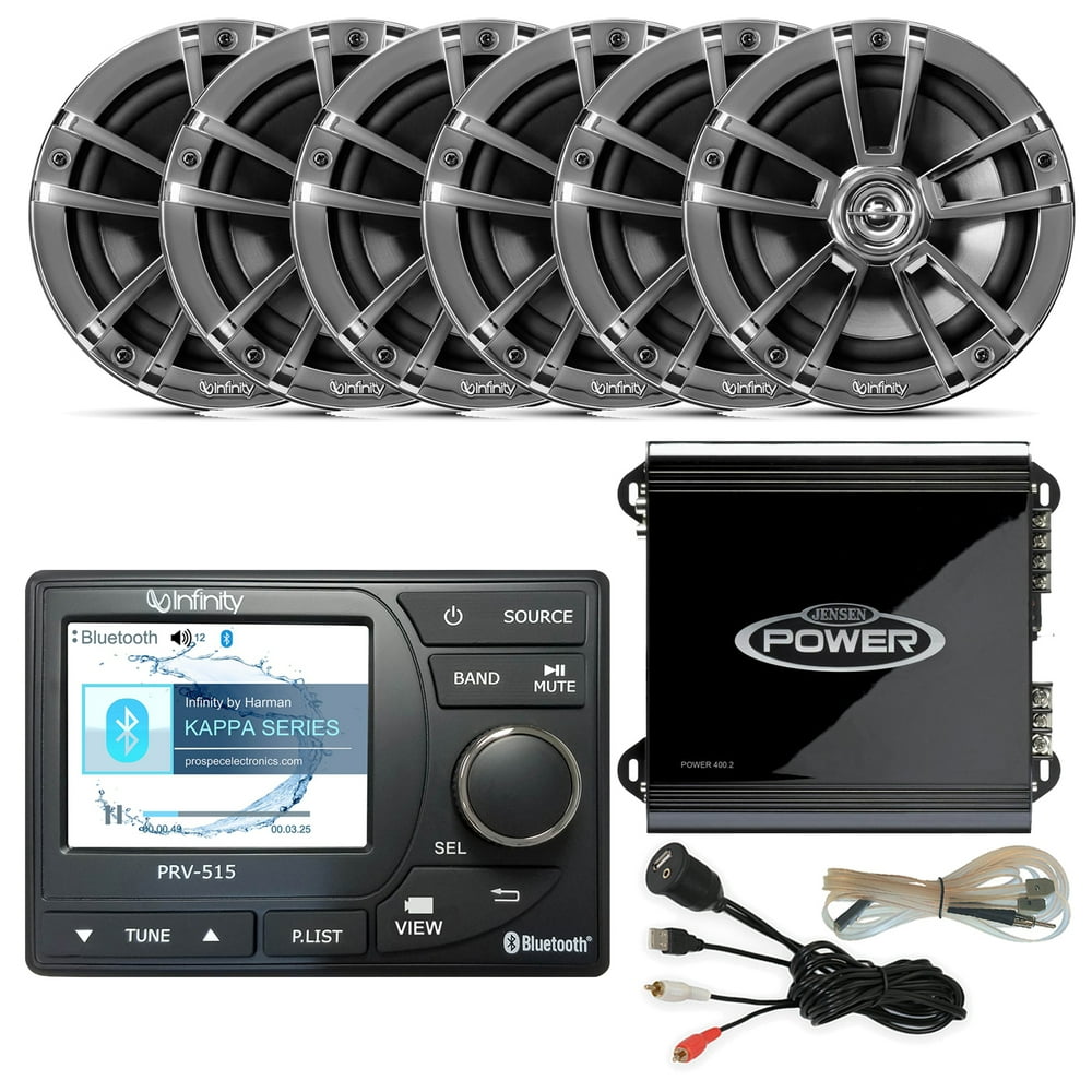 6 Speaker Boat Audio Package HighPower Marine Bluetooth NMEA 2000 SiriusXM Ready Stereo