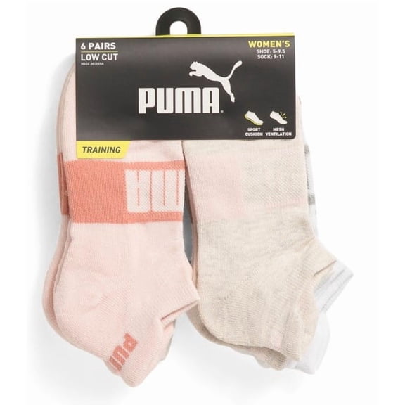 PUMA SOCKS WOMEN'S - LOW CUT 243 - EDGE CREAM PINK - SHOE SZ 5-9.5 - PACK 6