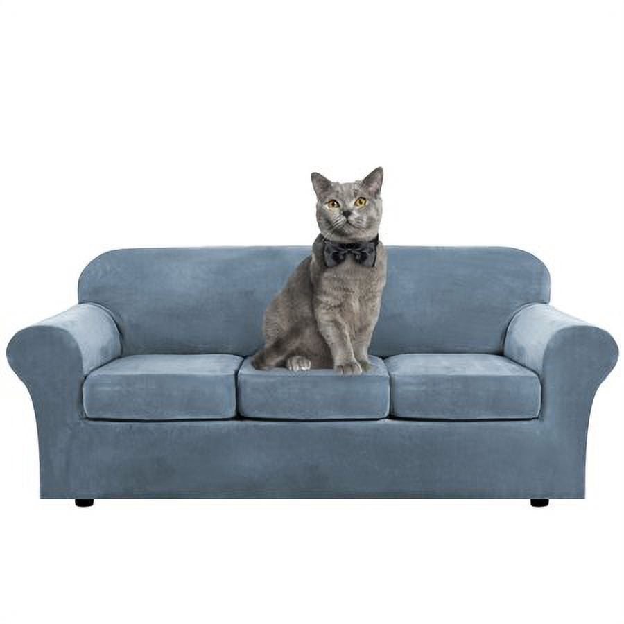 JIAN YA NA Stretch Velvet Sofa Covers Large Couch Covers Sofa Slipcovers with Seperate Seat Cushion Covers(Gray Blue, Sofa Cover)