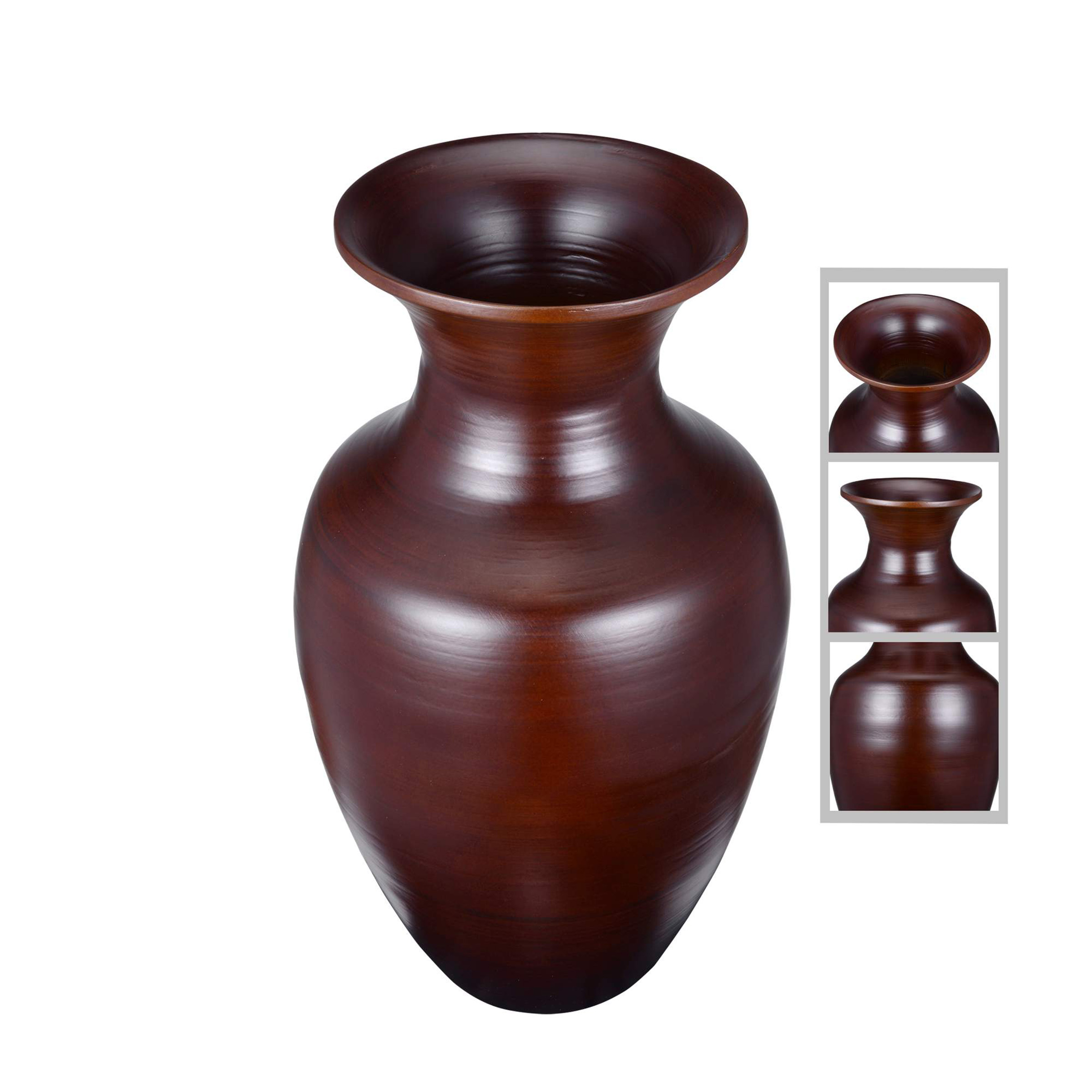 Villacera Handcrafted 14? Tall Brown Bamboo Vase , Decorative Glazed Urn Vase for Silk Plants, Flowers, Filler Decor , Sustainable Bamboo