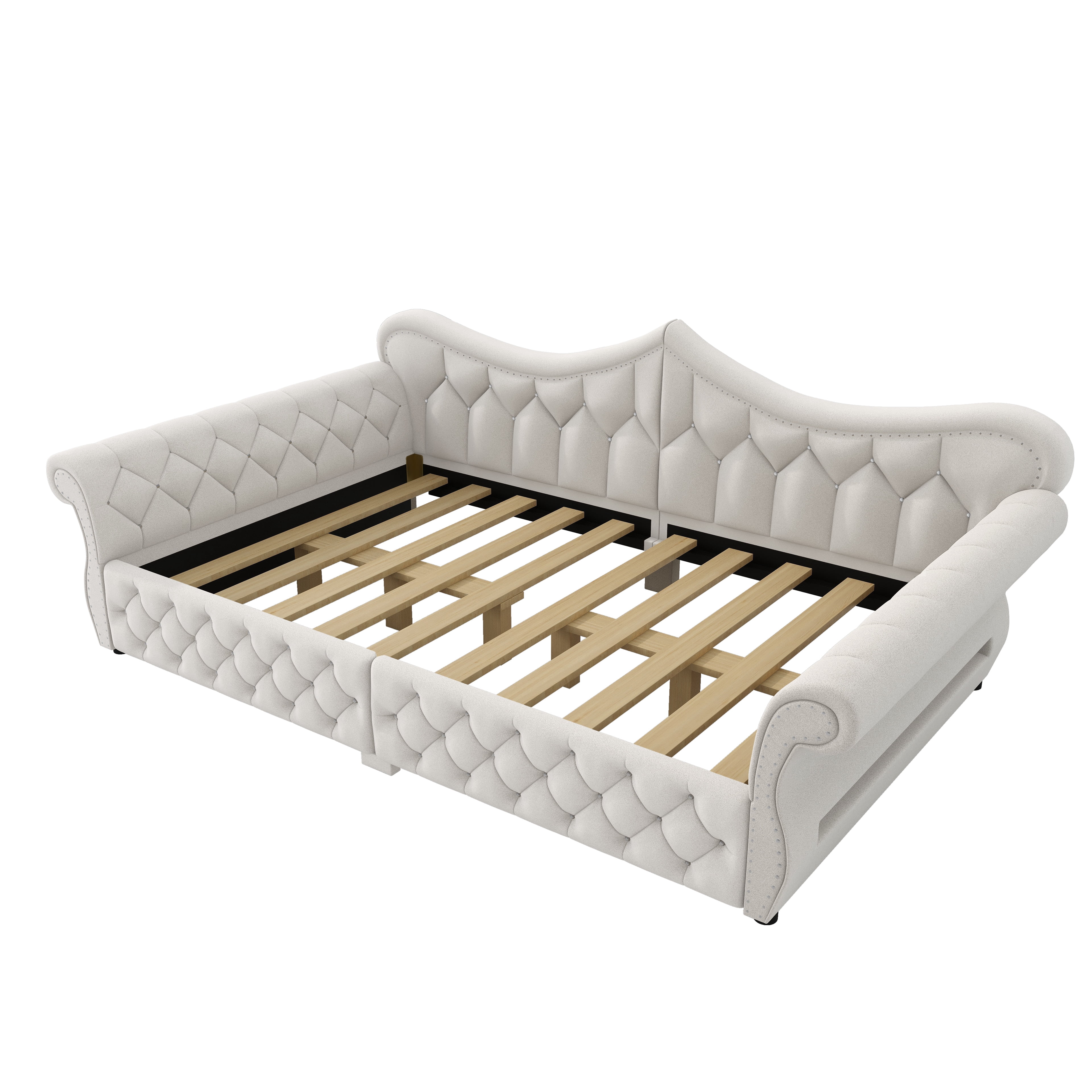 Euroco Upholstery Queen Size Daybed, Sofa Bed with LED Light, Beige