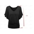 thumbnail image 6 of ZHOGXU Women Plus Size T Shirts Batwing Sleeve V Neck Solid Color Hem Pleated Loose Fashion Tee Top For Casual Daily Wear,Black,L, 6 of 6