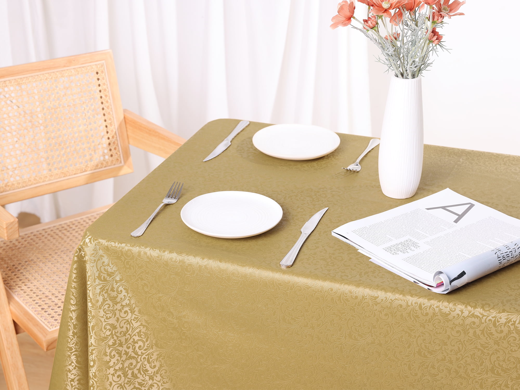 Unique Bargains Waterproof Vinyl Tablecloth, Wrinkle-Resistant Washable Table Cover Gold 47x47inch