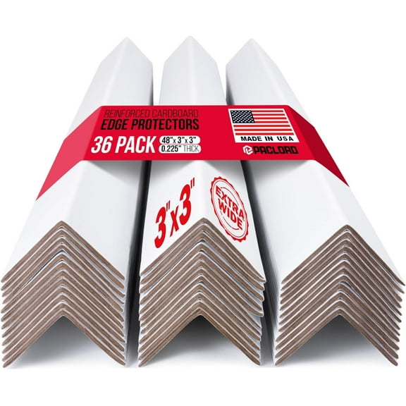 Paclord Extra-Wide 48" x 3" x 3" Reinforced Cardboard Edge Protectors (Pack of 36) – 0.225" Heavy-Duty Thickness – Cardboard Edge Protectors for Shipping – American Quality Pallet Edge Protector