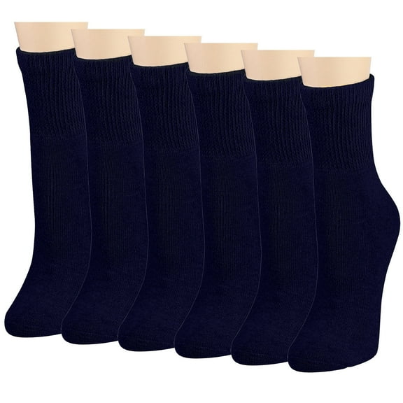 Falari 6-Pack Navy Women Diabetic Quarter Socks for Diabetes Edema and Circulatory Loose Fitting
