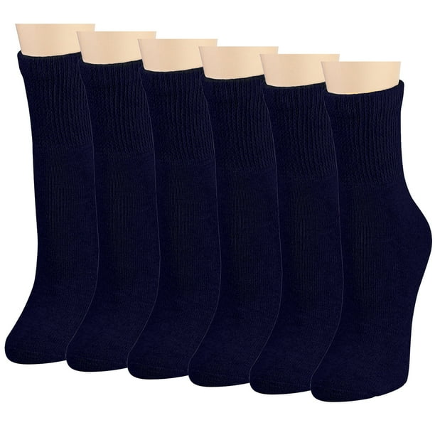 Falari 6Pack Navy Women Diabetic Quarter Socks for Diabetes Edema and