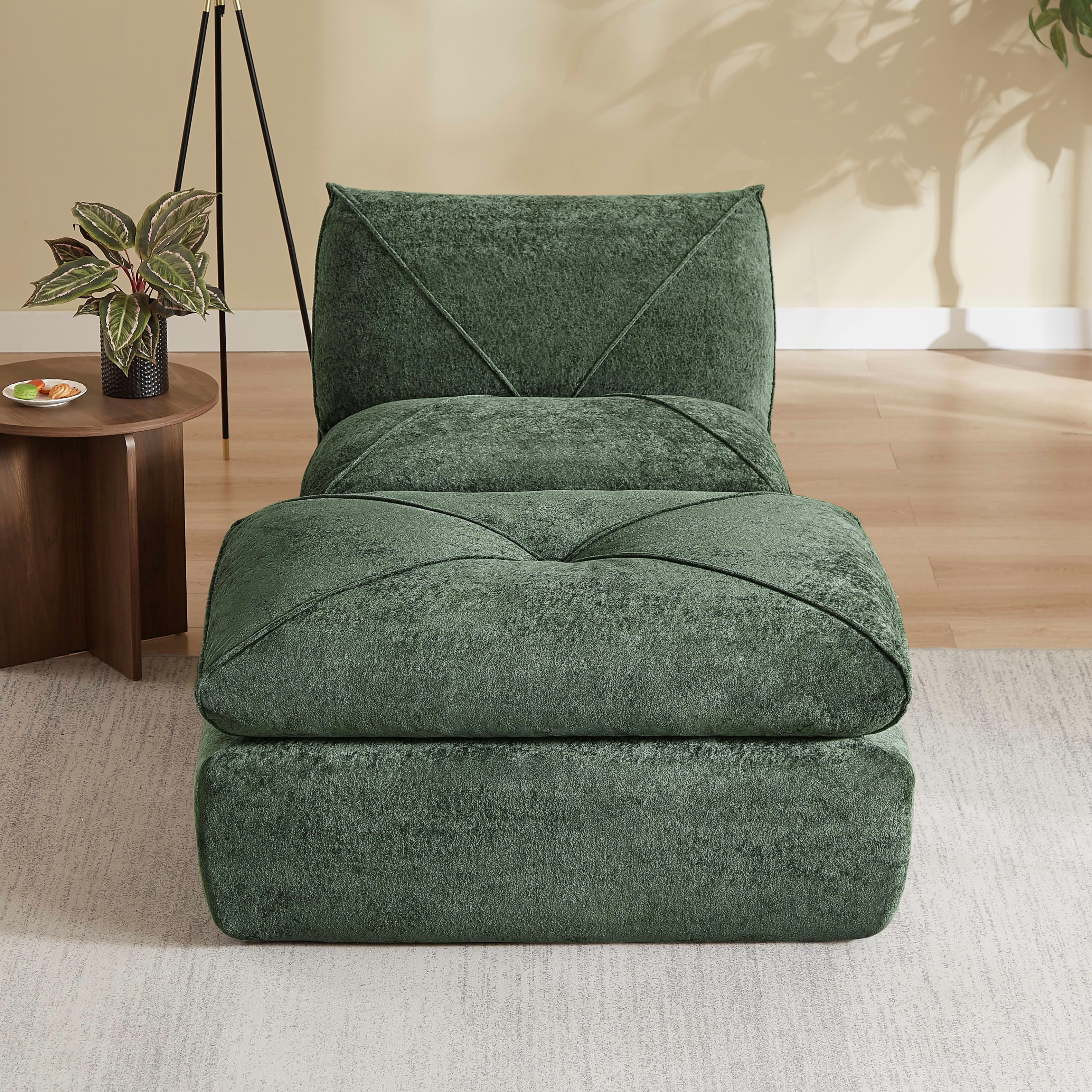 MAYEERTY Green Chenille Modular Sectional Sofa with Ottoman, Spring Support Flexible Combination for Living Room Apartment
