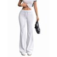 thumbnail image 3 of Women'S Wide Waistband Sweatpants Trendy Baggy High Waisted Casual Trousers Flare Leg Pant White L, 3 of 7