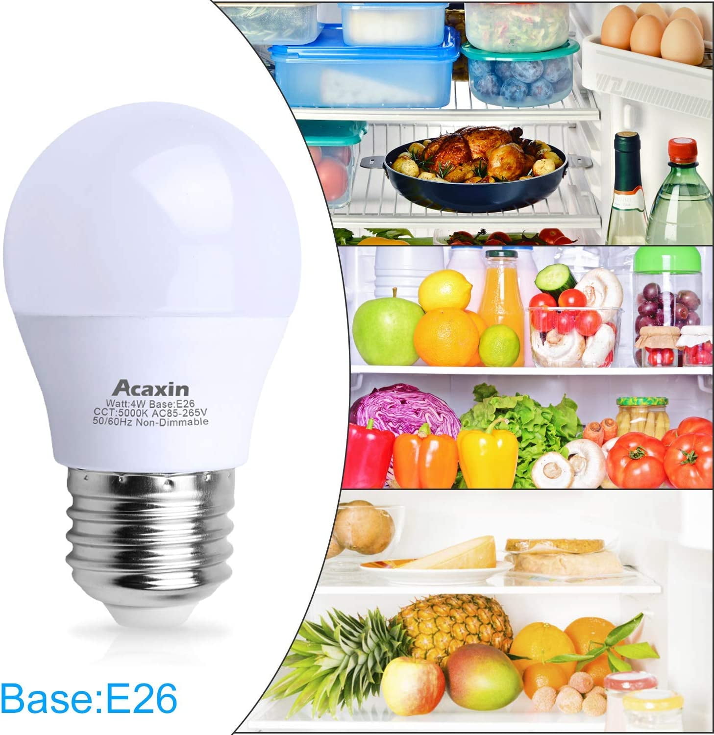 Seealle seealle led refrigerator light bulb 4 watt, waterproof freezer led  light bulbs, a15 e26 medium base appliance fridge light bu