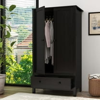 Panana 2 Door Wardrobe, Armoire with Drawer for Bedroom (Black)