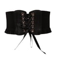 thumbnail image 2 of Wide Faux Leather Waspie Corset Belt for Women Crisscross Front Lace Up Tie Elastic Waist Shaping Cincher Vintage Punk Belt for Daily Dress Party Outfit Black One Size, 2 of 7